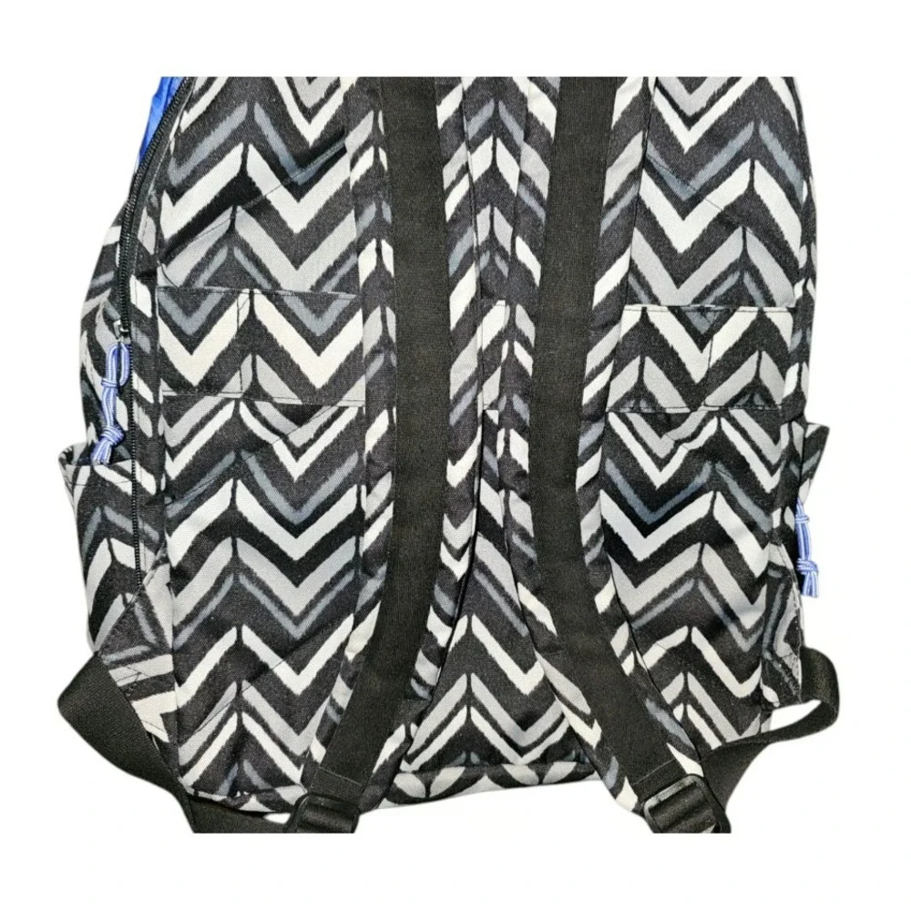 Vera Bradley Lighten Up Grand Backpack Chevron Stripes Black White Blue - EUC
